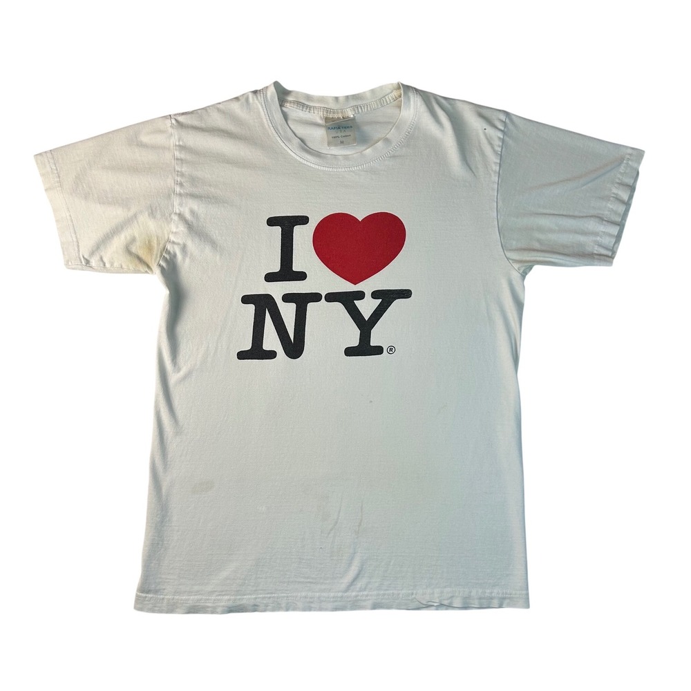 Rafia Tees I Love NY‎ White Graphic T-Shirt Mens Medium Vintage Style Cotton